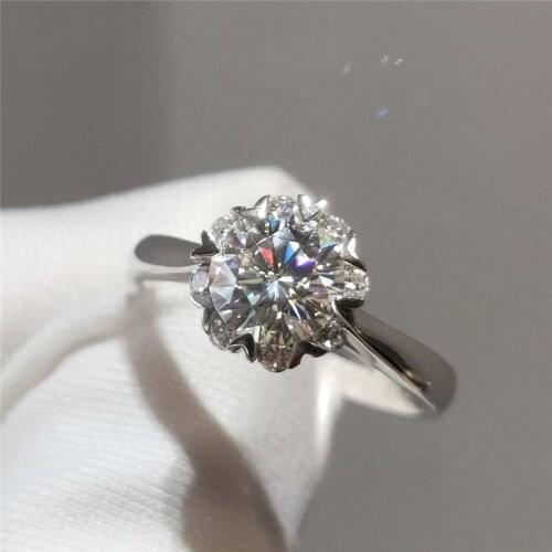 100% Real 18K White Gold 1 Carat Excellent Cut Diamond Test D Color Moissanite Romantic Snowflake Wedding Ring Female Jewelry