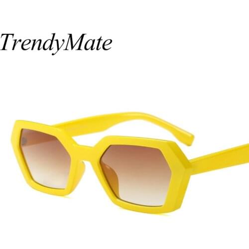 2018 Unisex Small Hexagon Sunglasses Women Men Yellow Red Eyewear Female Retro Square Sun Glasses for Men Shades UV400 1443T