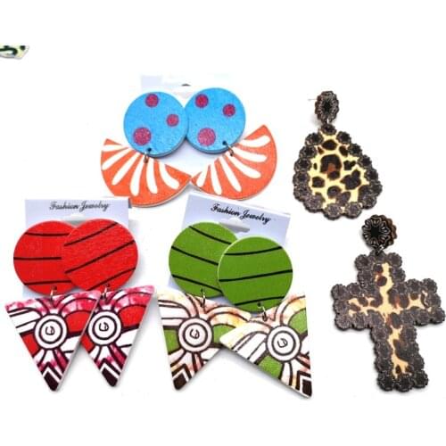 5pairs/lot!!Printing Drop Wooden Earrings can mixed 4 designs
