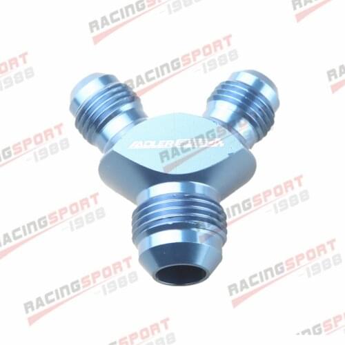 AN8 8AN To 2 x AN6 6AN Y-Block Fitting Adapter Aluminum Adaptor Blue