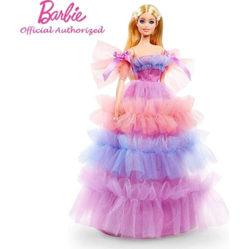 Barbie Girl Birthday Whishes Signature Collection Doll With Beautiful Skirt Rainbow Dress GTJ85 Kids Toy For Children Surprise