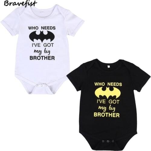 Cartoon Bat Print Newborn Bodysuits Cute Children Outwear White Black Kids Boys Girls Summer Clothes Cotton 0-24 Infant Jumpsuit