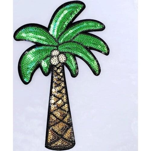 Big coconut tree With Sequined Patches Fashion Iron On Applique For Clothes Bags DIY Decal Apparel Accessory 16*25mm K201