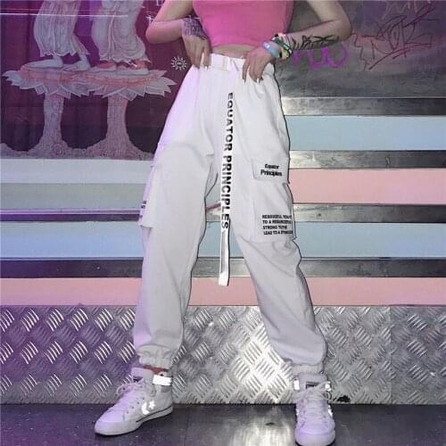 Hip Hop Cargo Pants Womens Jogger Korean Streetwear Harajuku Sweatpants Baggy Pants Loose Trousers Laldies Casual Pants White