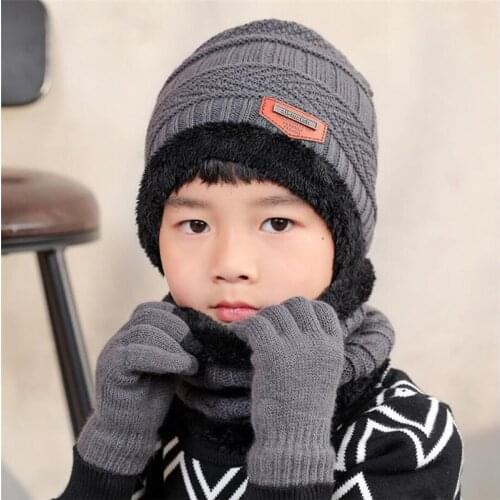 2021 Child Winter Knitted Hat And Scarf Gloves Set Boy Girls Warm Plush Hat 3 Piece Sets Kids New Outdoor Ski Cap Scarves Solid