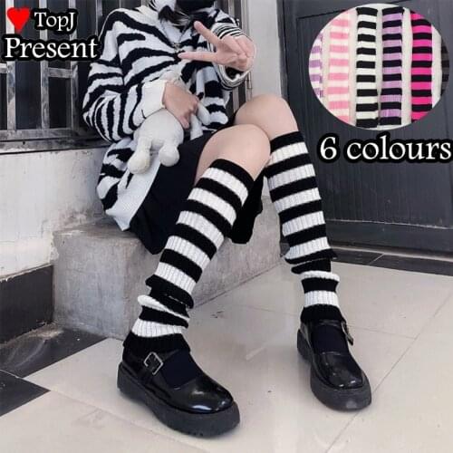 Japan girl Style Striped Knit Long Socks Women Outdoor Knee High Elastic Leg Warmers Slim Gothic Hip-hop Punk Rock lolita Socks