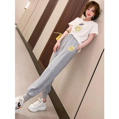 Top Quality Cute smile hot diamond T Compassionate+Elastic waist casual comfortable Leggings suit