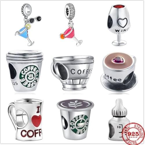 Hot sale100% 925 Sterling Silver Coffee Cup Baby Bottle Charm Fit Original Pandora Bracelet Making DIY Fashion Jewelry For Women