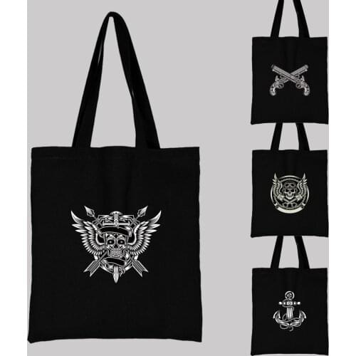 Canvas Tote Bag Street Gothic Style Skull Pattern Series Shopper Handbags Foldable Shoulder Bag Bolsas Supermarket Shopping Bags