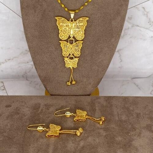 Indian Jewelry sets for women Dubai gold color Flower African wedding bridal wife gifts Necklace earrings Party jewellery set I