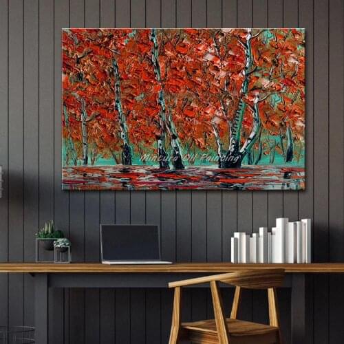 New!!Handpainted Red Tree Modern Knife Oil Paintings On Canvas Wall Painting Wall Art Wall Pictures For Living Room Home Decor