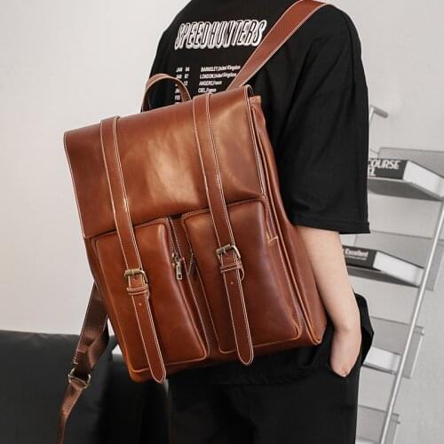 Top Quality Crazy Horse Leather Backpack for Men Women Travel Lager Capacity Waterproof Daypack Laptop Student Schoolbag Trendy