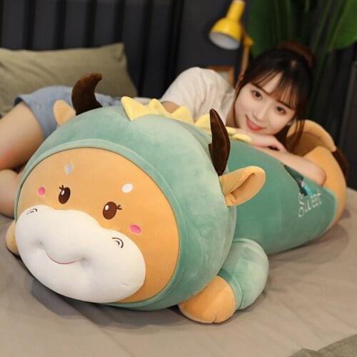 Hot 50/65cm Creative Cattle Plush Toys with Dinosaur Clothes Cartoon Stuffed Animal Cow Doll Soft Pillow Baby Kid Christmas Gift