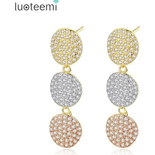 LUOTEEMI Brand Design Fashion Luxury Roubd CZ Long Drop Earrings for Women Wedding Party Jewelry Boucle D'Oreille Christmas Gift