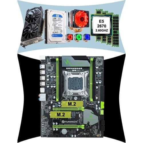 HUANAN ZHI X79 LGA2011 motherboard CPU Xeon E5 2670 C2 2.6GHz with cooler RAM 32G(4*8G) 1600 RECC 3.5' SATA 1TB HDD GTX1050Ti 4G
