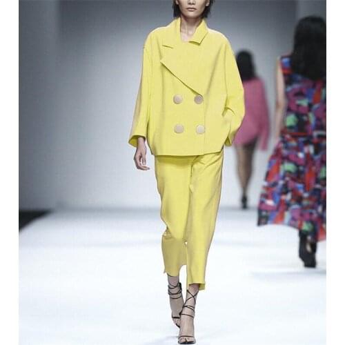 Fashion Yellow Lady Womens Suit Set 2019 Spring and Autumn Slim Professional 2 Piece Set Suit Womens Pantsuit Customi Made