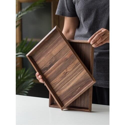 Japan Style Black Walnut Rectangle Storage Tray Eco Natural Solid Wood Tea/Coffee Serving Tray Fruits Plate Tableware