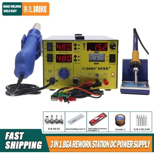 SAIKE 909D 909D+ hot air gun desoldering station three in one multi-function power supply hot air gun soldering iron soldering s