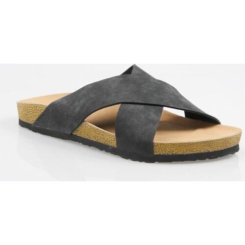 Male Slippers Black Brown Gray Colors Faux Leather Cork Base Ergonomic Mold Summer Casual Beach 2021 New Season Trend Fashion