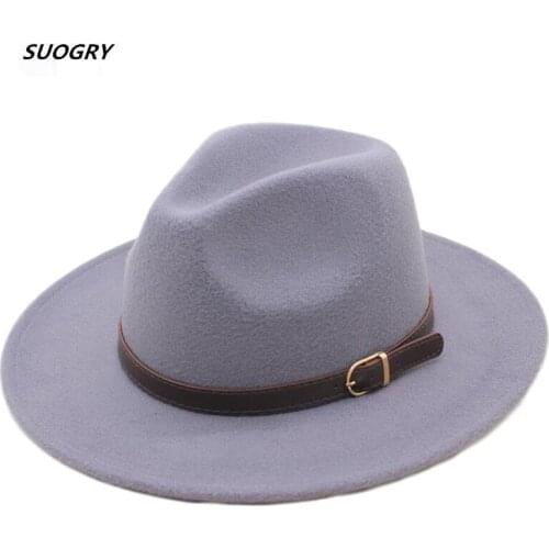 Bowler Hat Man Mens Fashion Shallow Fedora Hats Classic Unisex Solid Color Belt Gold Buckle large Size Caps 57CM Wool Warm Male