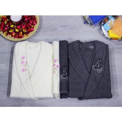 Scar Embroidered 100 Cotton 4 Piece Bathrobes Set Smoked White