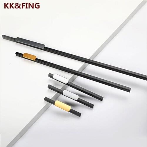 KK&FING Aluminum Alloy Lengthened Wardrobe Door Handles Black Gold Cabinet Drawer Knobs North Furniture Cabinet Pulls Cabinet