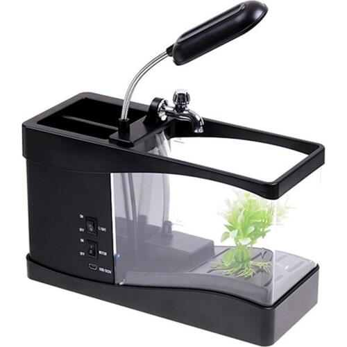 USB Desktop Mini Fish Tank Aquarium Timer Clock LED Lamp Light Black Color Clock, calendar, alarm, temperature LCD Display