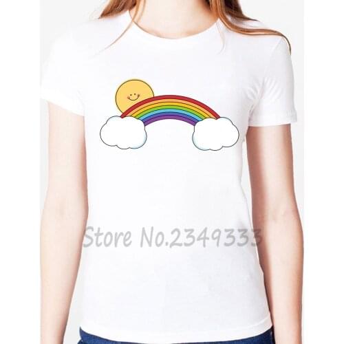 Rainbow Print Women tshirt Modal Casual Loose Funny t shirts For Lady Top Tee SH-91