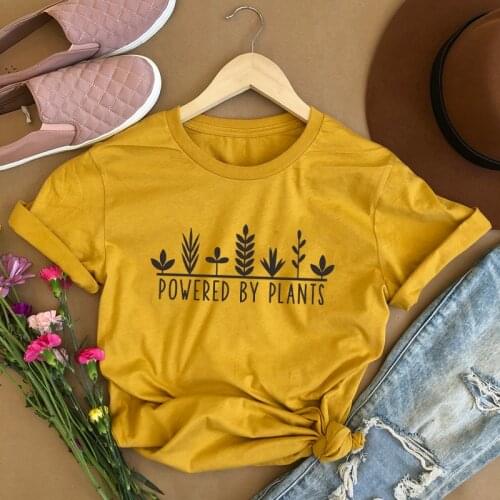 Powered By Plant Womens Slogan T Shirts Herbivore Tees Shirts Unisex Hipster Vegan T Shirt Streetwear Casual Cotton Tshirt Tops