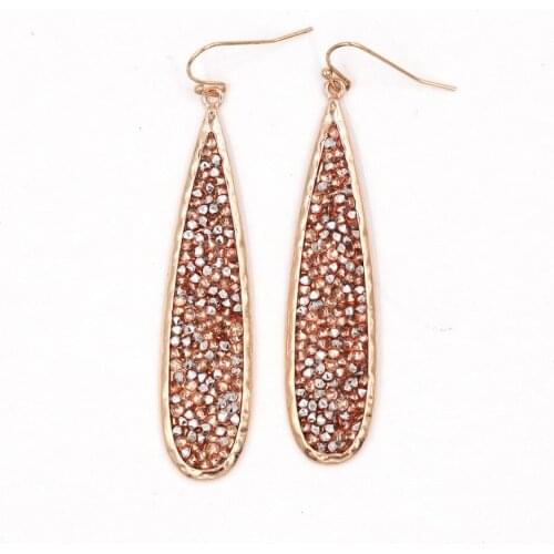 Rose gold Tone Classic Full Pave Rose Pink Crytal Water Drops Earring Women