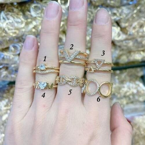 10Pcs Lovely Trendy Gold Crystal Zircon Geometric Rings Leaf Round Heart Micro Pave CZ Ring For Women Charm Jewelry