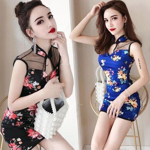 2020 Sleeveless Halter Qipao Sexy Cheongsam Chinese Dress Female Halter Qipao Oriental Dress Women Evening Split Dress