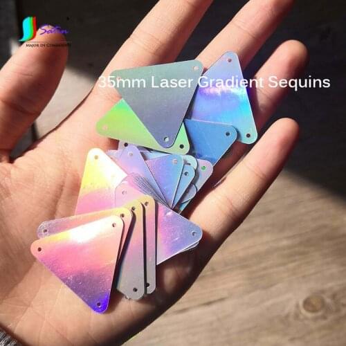 35mm Laser Gradient Colorful Sequins Triangular Mermaid Fish Scale Clothing Bag Decoration Sequins Magic Lens Beads