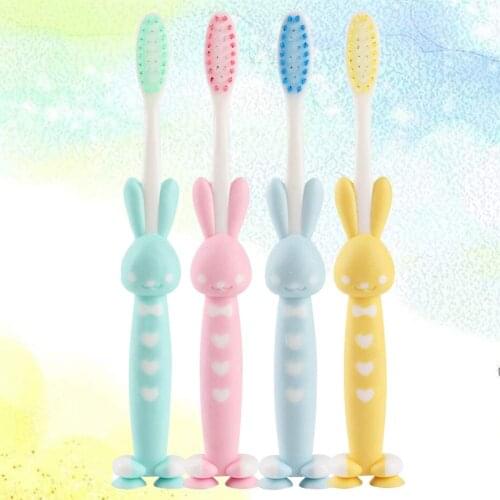 4 PCS Kids Toothbrushes Cartoon Rabbit Handle Toothbrush Children Bamboo Charcoal Soft Hair Set Silicone Cute Clean Teeth Brush