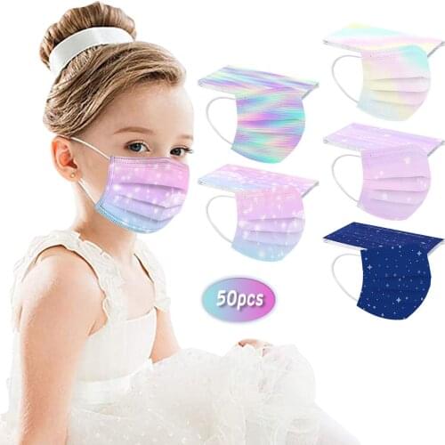 50pc Children Disposable Face Mask Rainbow Print Face Mask 3ply Non-woven Halloween Cosplay Mask Mascarillas Masque Mascherine