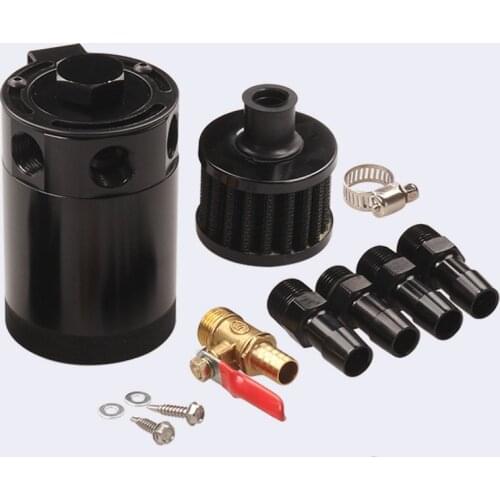Aluminum Universal Cars 3 Ports Oil Catcg Tank Mini Engine Oil Separator with Drain Valve Breather Cylinder Filter Kit
