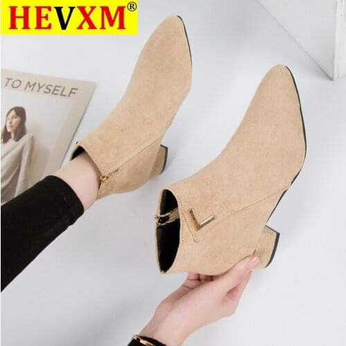 Fashion Women Boots Casual Leather Low High Heels Spring Shoes Woman Pointed Toe Rubber Ankle Boots Black Red Zapatos Mujer