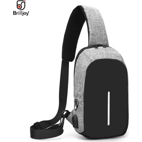 Brilljoy New Male Shoulder Bags USB CBrilljoy New Male Shoulder Bags USB Charging Crossbody Bags Men Anti Theft Chest Bag School
