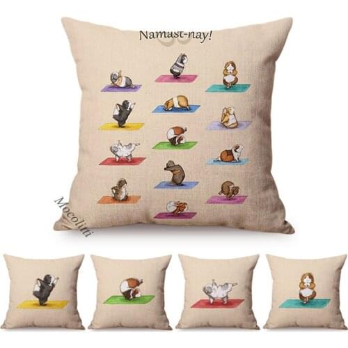 Small Animals Practice Yoga Posture Pattern Pillow Case Cute Squirrel Funny Perform Decoration Kids Room Sofa Bed Cushion Cover