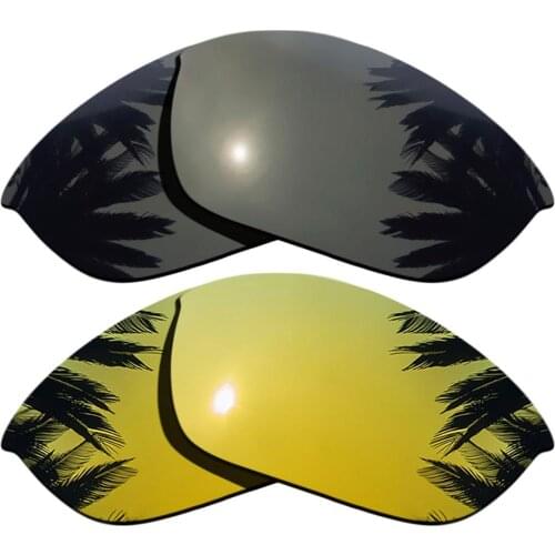 Black & 24K Gold Mirrored Polarized Replacement Lenses for Half Jacket 2.0 Frame 100% UVA & UVB
