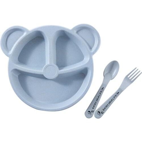 Baby Dinnerware Anti-hot Wheat Straw Training Plate Cartoon Bear Kids Dishes Baby bowl+spoon+fork Feeding Food Tableware Set