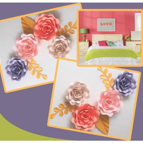 DIY Giant Paper Flowers Backdrop Artificial Handmade Paper Rose 4PCS+Leaves 3PCS Wedding & Party Deco Home Decoration Video