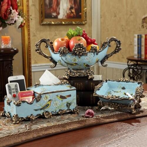 European Tissue Box Fruit Plate Ashtray Resin Decoration Home Livingroom Desktop Ornaments Hotel Coffee Table Figurines Crafts
