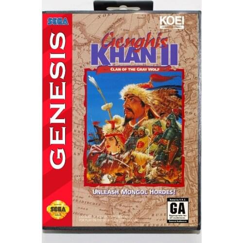 Genghis Khan 2 Game Cartridge 16 bit MD Game Card With Retail Box For Sega Mega Drive For Genesis