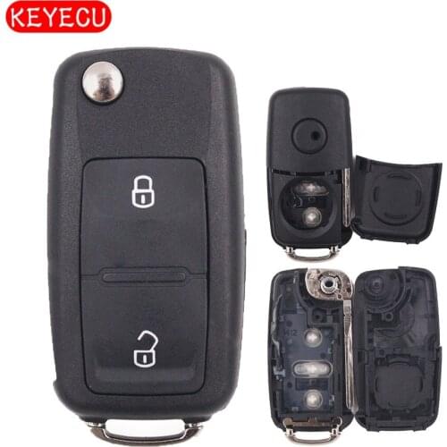 Keyecu New Uncut Folding Remote key Shell 2 Button for New VW Volkswagen Seat Skoda Car Key Shell Case