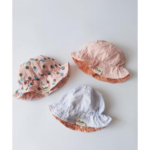 Lovely Printing Baby Sun Hats Spring Summer Soft Cotton Fisherman Hat Kids Boys Girls Double Faced Beach Caps
