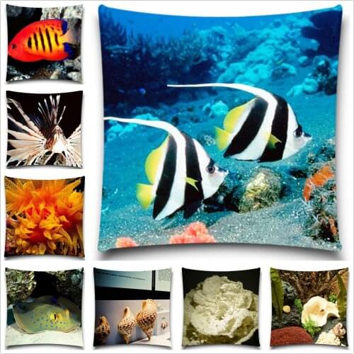 Square Cotton Polyester pillow case Undersea World Cushion Cover Colorful Fish Printing Throw Pillow Cover