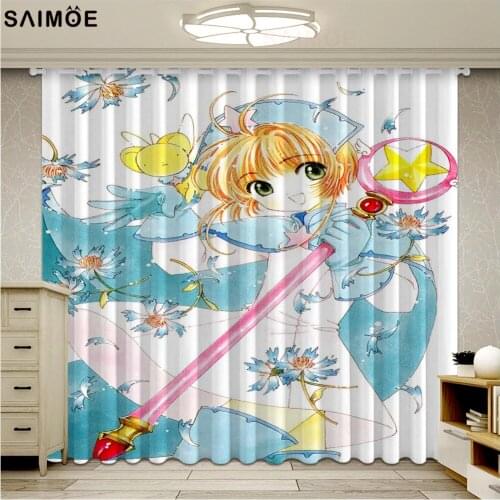 Fashion Cardcaptor Window Curtains For Living Room Cartoon Girl Bedroom Fabric Cortinas Darkening Drapes