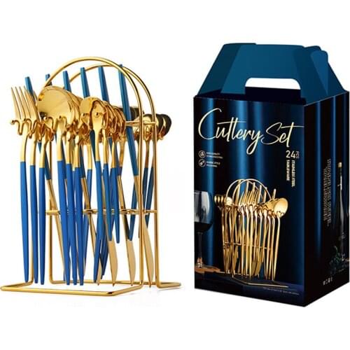 Stainless Steel Cutlery Set Black Gold Tableware 24pcs/set Flatware Dinnerware Spoon Long Handle Cutlery Set Eco Friendly Knife