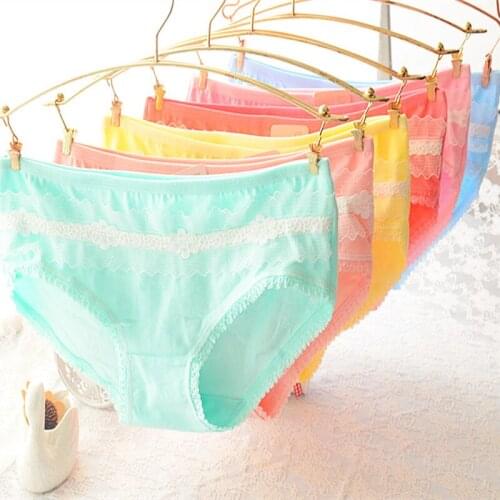 New Cotton 261 woman Underwear Lace Stitching Cute Girl shorts briefs girls mid-rise panties Comfortable young people teens FREE